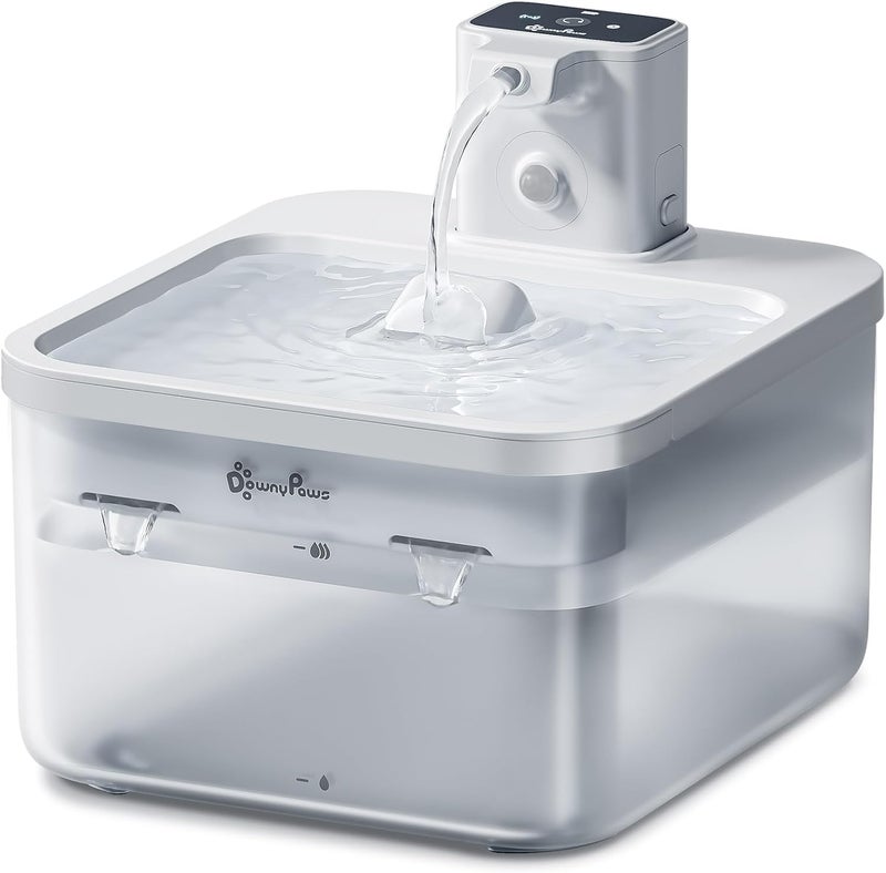 DownyPaws Battery Operated Cat Water Fountain, 84oz/2.5L Fursink Wireless Pet Water Fountain for Cats Inside, Automatic Dog Water Dispenser with Motion Sensor, Ultra Quiet Pump, BPA-Free, White - Image 1